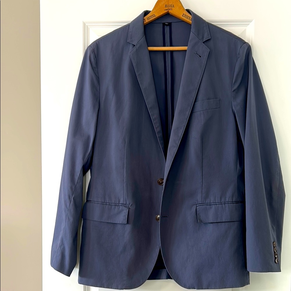 J Crew Unstructured Cotton Medium Blue Blazer/Suit Jacket w MEASUREMENTS!